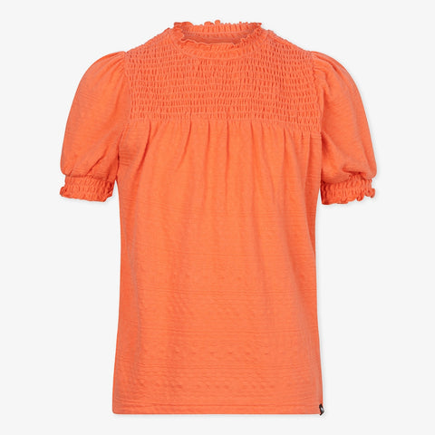 Smocked T-shirt | Bright Coral