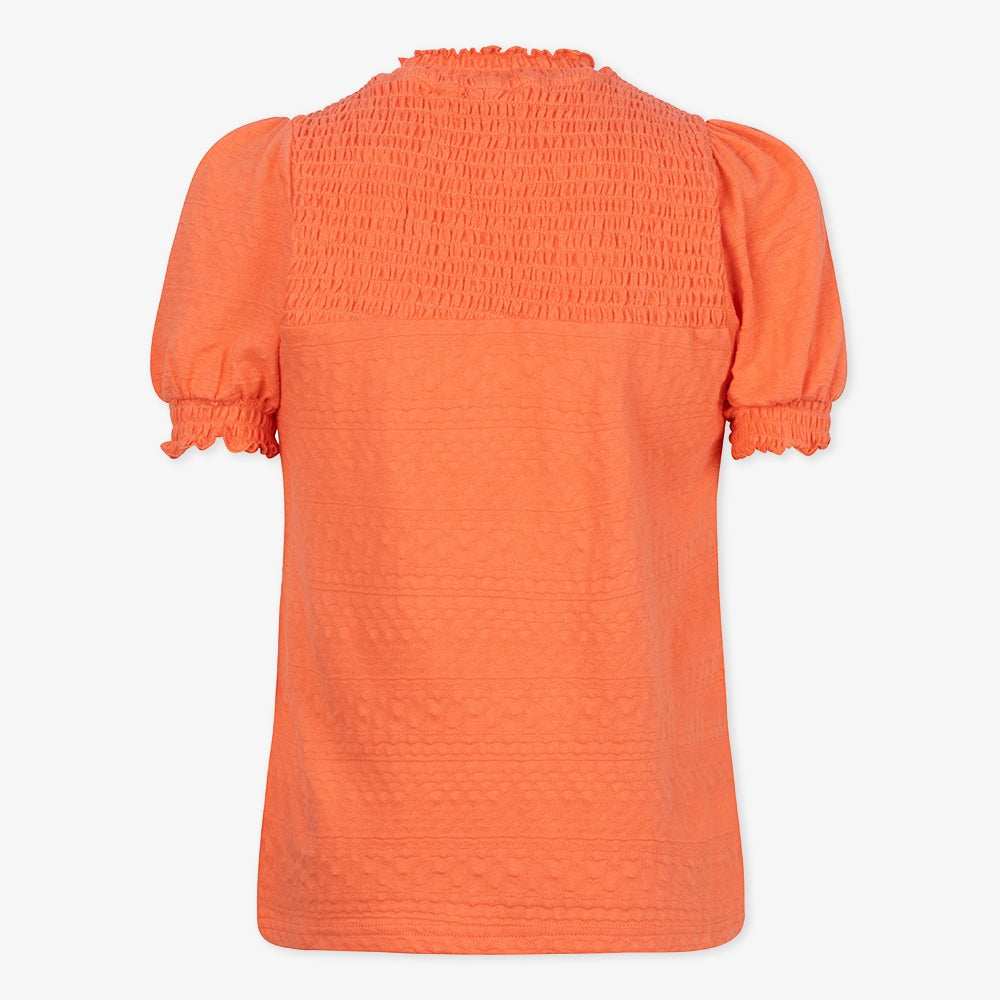 Smocked T-shirt | Bright Coral
